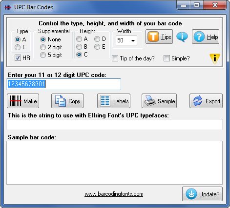 Click to see the UPC Bar Code font software utility that comes with this package
